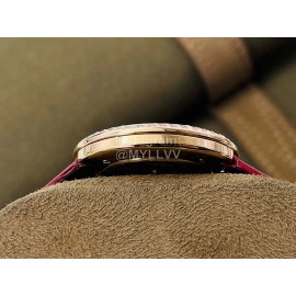 Piaget An Factory Diamond Case Leather Strap Watch Wine Red