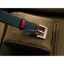 Piaget An Factory Diamond Case Leather Strap Watch Wine Red
