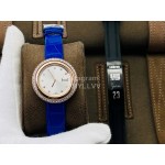Piaget An Factory Diamond Case Leather Strap Watch Blue