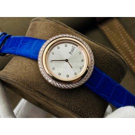 Piaget An Factory Diamond Case Leather Strap Watch Blue