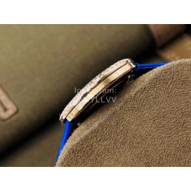 Piaget An Factory Diamond Case Leather Strap Watch Blue