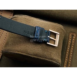 Piaget An Factory Diamond Case Leather Strap Watch Blue