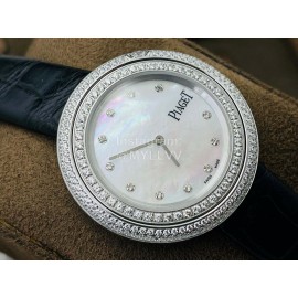 Piaget An Factory Diamond Case Leather Strap Watch Black