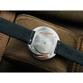 Piaget An Factory Diamond Case Leather Strap Watch Black