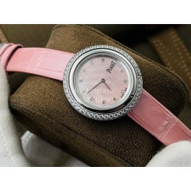 Piaget An Factory Diamond Case Leather Strap Watch Pink