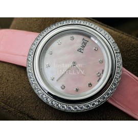 Piaget An Factory Diamond Case Leather Strap Watch Pink