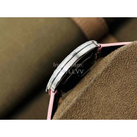 Piaget An Factory Diamond Case Leather Strap Watch Pink