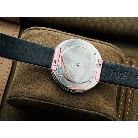 Piaget An Factory Diamond Case Leather Strap Watch Pink
