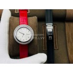 Piaget An Factory Diamond Case Red Leather Strap Watch