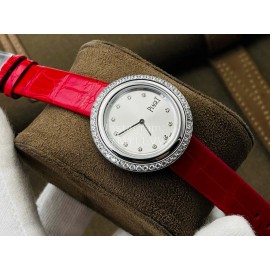 Piaget An Factory Diamond Case Red Leather Strap Watch