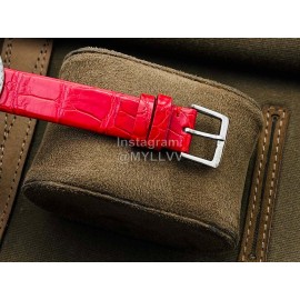 Piaget An Factory Diamond Case Red Leather Strap Watch