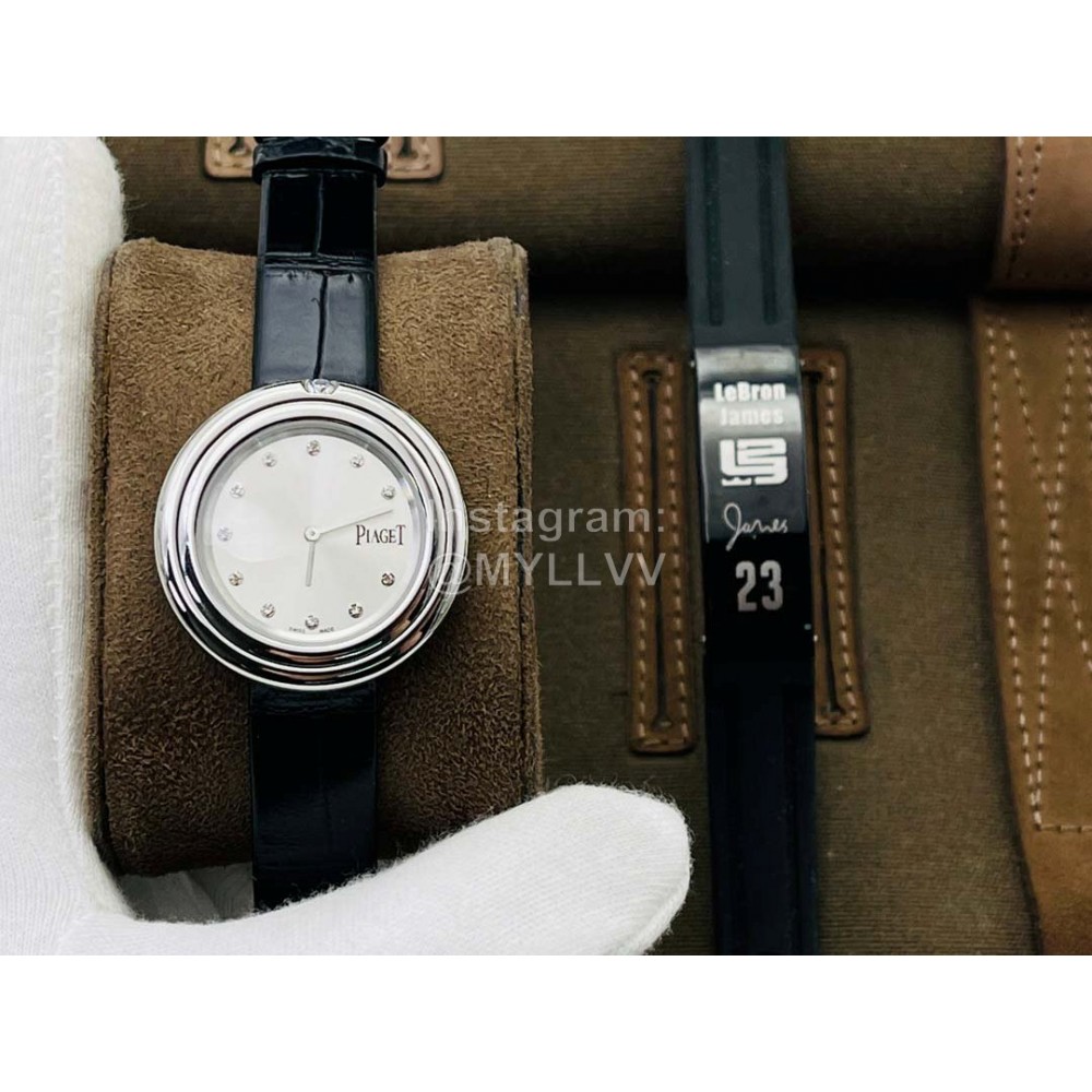 Piaget An Factory 34mm Dial Leather Strap Watch Black