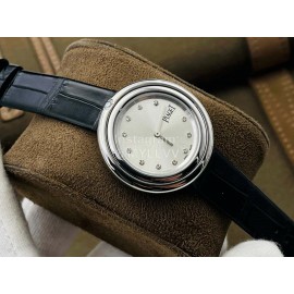 Piaget An Factory 34mm Dial Leather Strap Watch Black
