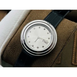 Piaget An Factory 34mm Dial Leather Strap Watch Black