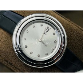 Piaget An Factory 34mm Dial Leather Strap Watch Black