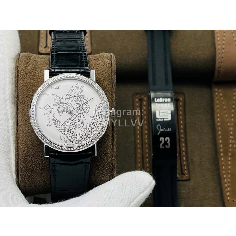 Piaget Pg Factory 38mm Dial Leather Strap Watch Silver