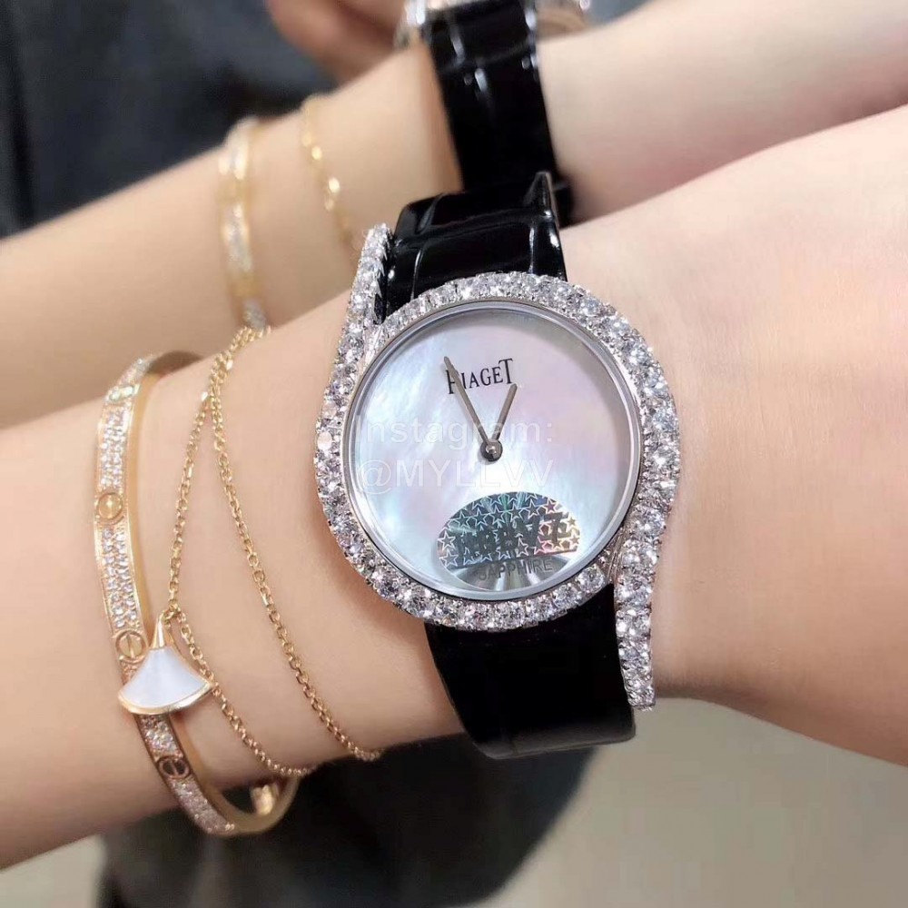 Piaget Limelight Gala Diamond Leather Strap Watch Black