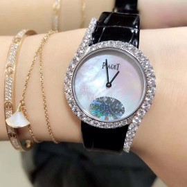 Piaget Limelight Gala Diamond Leather Strap Watch Black