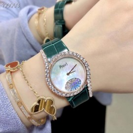 Piaget Limelight Gala Diamond Green Leather Strap Watch