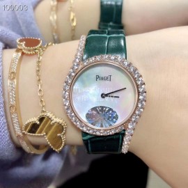 Piaget Limelight Gala Diamond Green Leather Strap Watch