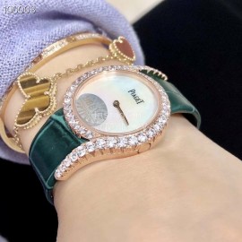 Piaget Limelight Gala Diamond Green Leather Strap Watch