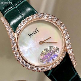 Piaget Limelight Gala Diamond Green Leather Strap Watch