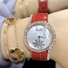 Piaget Limelight Gala Diamond Red Leather Strap Watch