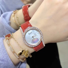 Piaget Limelight Gala Diamond Red Leather Strap Watch