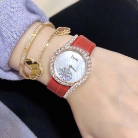 Piaget Limelight Gala Diamond Red Leather Strap Watch