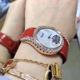 Piaget Limelight Gala Diamond Red Leather Strap Watch