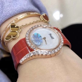 Piaget Limelight Gala Diamond Red Leather Strap Watch