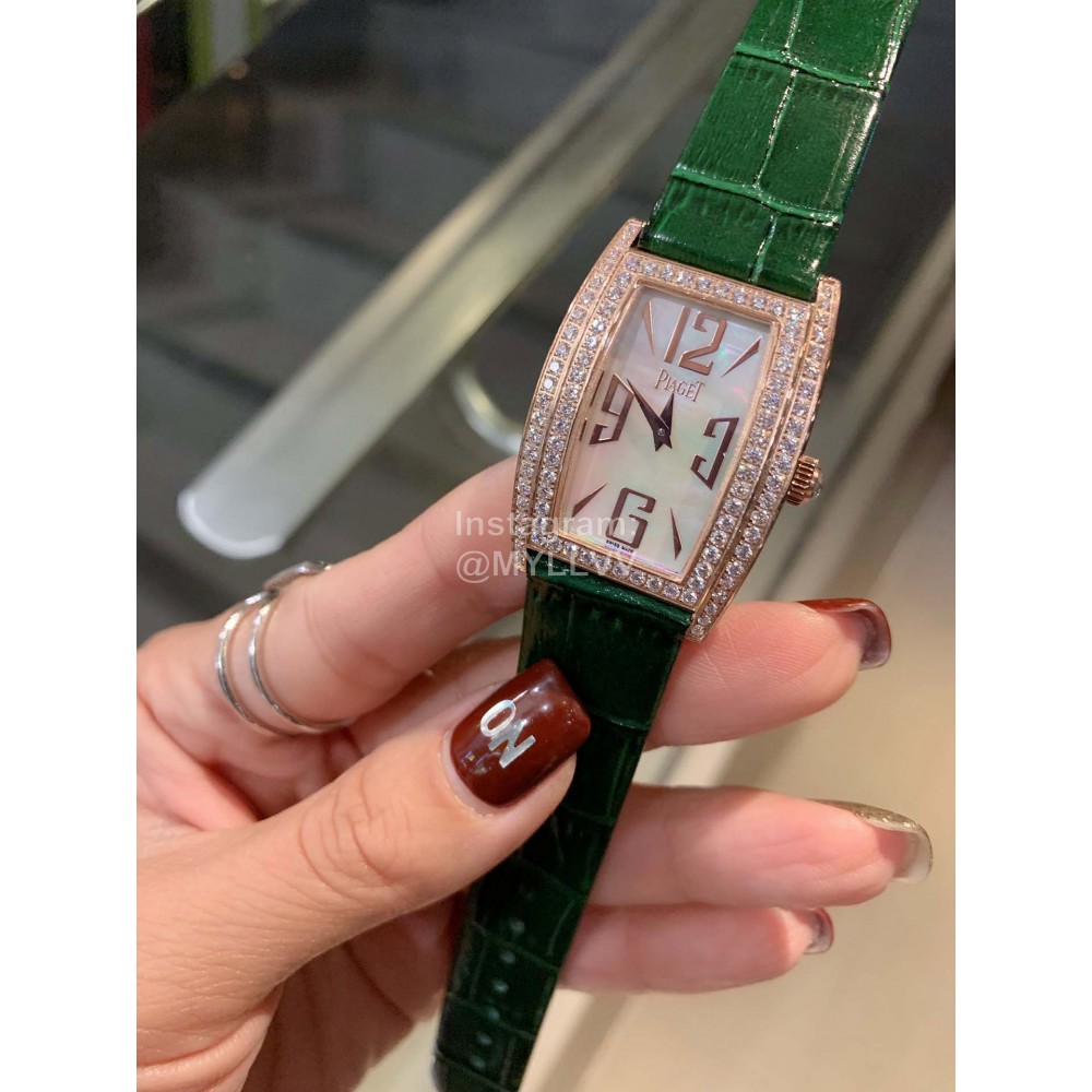 Piaget 316l Steel Case Green Strap Watch For Women