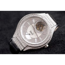 Piaget Leather Strap 46mm Dial Watch Silver