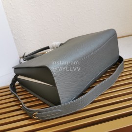 Prada Calfskin Double Handle Gold Plated Hardware Messenger Bag For Women Gray 1ba153