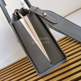 Prada Calfskin Double Handle Gold Plated Hardware Messenger Bag For Women Gray 1ba153