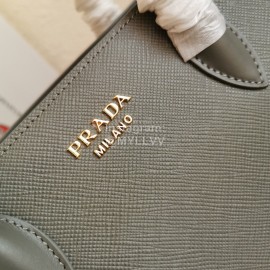 Prada Calfskin Double Handle Gold Plated Hardware Messenger Bag For Women Gray 1ba153