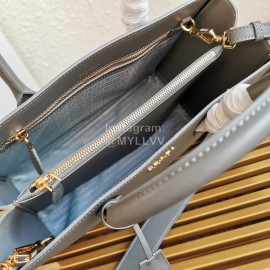 Prada Calfskin Double Handle Gold Plated Hardware Messenger Bag For Women Gray 1ba153