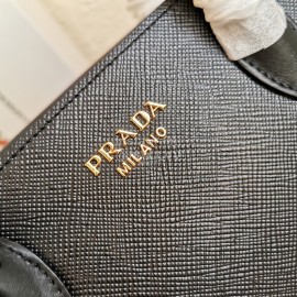 Prada Calfskin Double Handle Gold Plated Hardware Messenger Bag For Women Black 1ba153