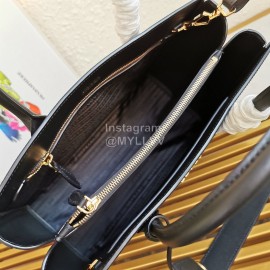 Prada Calfskin Double Handle Gold Plated Hardware Messenger Bag For Women Black 1ba153
