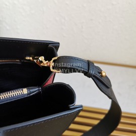 Prada Calfskin Double Handle Gold Plated Hardware Messenger Bag For Women Black 1ba153