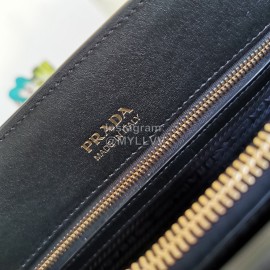 Prada Calfskin Double Handle Gold Plated Hardware Messenger Bag For Women Black 1ba153