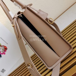 Prada Calfskin Double Handle Gold Plated Hardware Messenger Bag For Women Apricot 1ba153