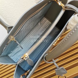 Prada Calfskin Double Handle Gold Plated Hardware Gray Messenger Bag For Women 1ba153