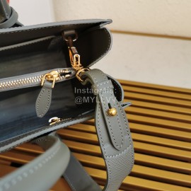 Prada Calfskin Double Handle Gold Plated Hardware Gray Messenger Bag For Women 1ba153
