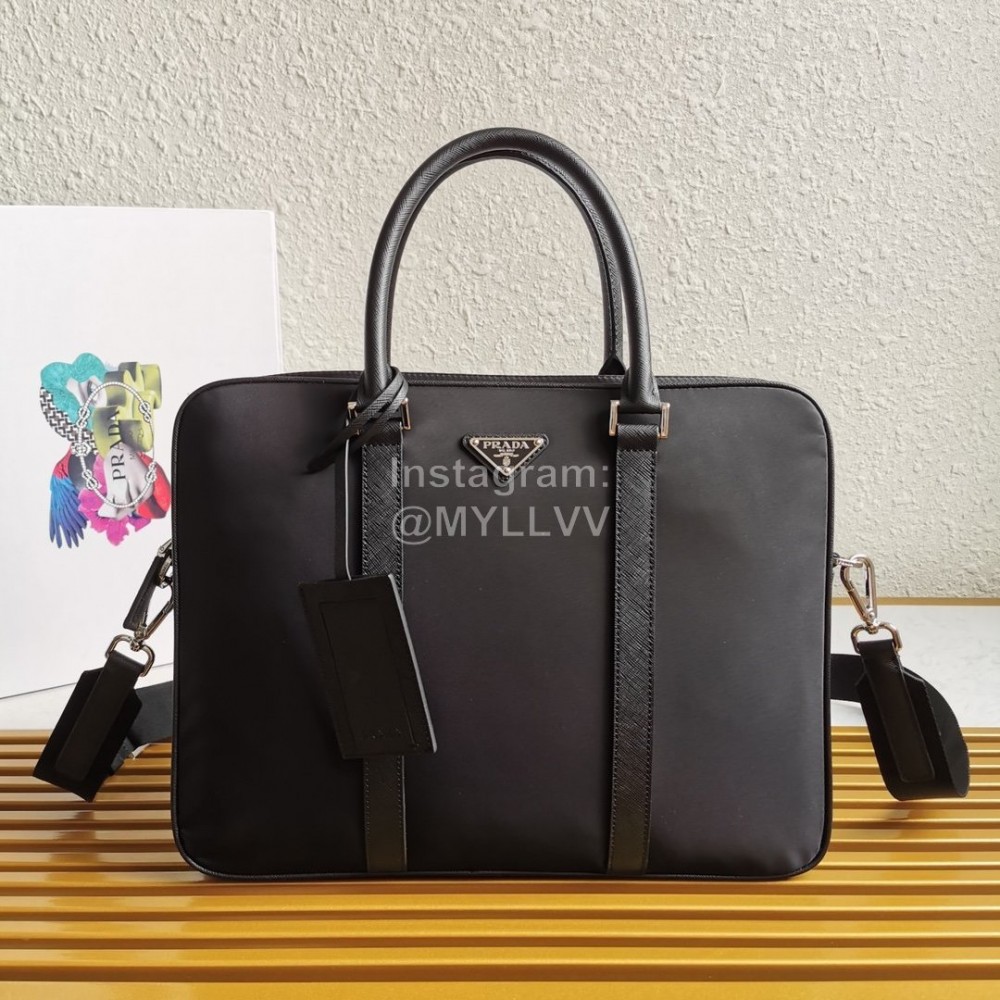 Prada Nylon Leather Exquisite Workmanship Black Business Briefcase 2ve368