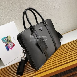 Prada Nylon Leather Exquisite Workmanship Black Business Briefcase 2ve368