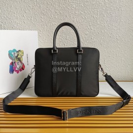 Prada Nylon Leather Exquisite Workmanship Black Business Briefcase 2ve368