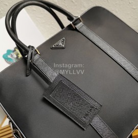 Prada Nylon Leather Exquisite Workmanship Black Business Briefcase 2ve368