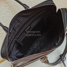 Prada Nylon Leather Exquisite Workmanship Black Business Briefcase 2ve368
