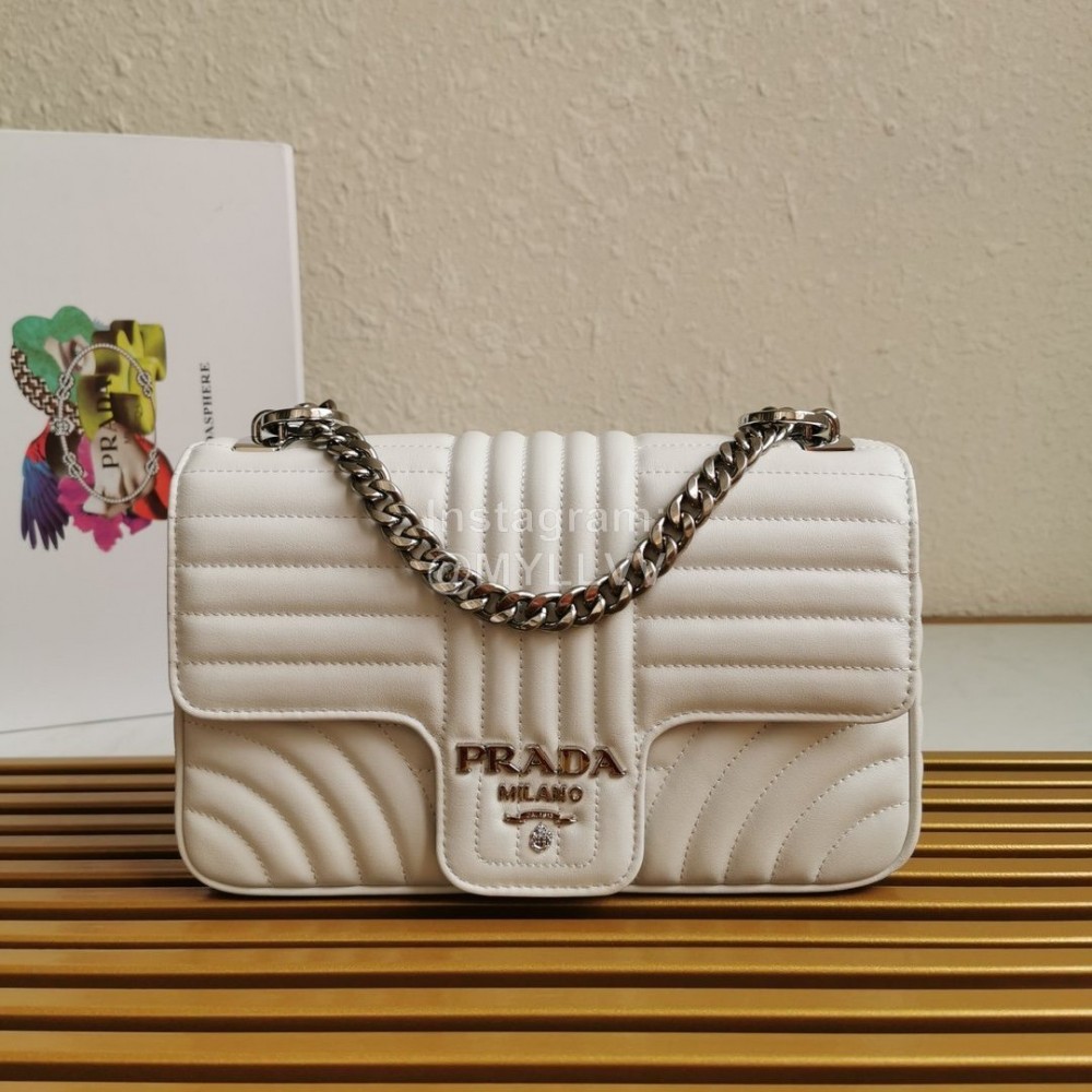 Prada Classic Napa Leather Chain Strap Fashion Bag For Women White 1bd108